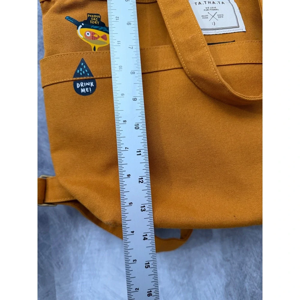 TA.THA.TA Mustard Yellow Canvas Convertible Backpack Tote Bag Poop Factory Patch